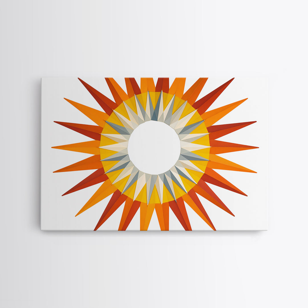 Orange Geometric Sunburst Wall Art, Midcentury Modern Art Print, Atomic Circle Poster, Yellow Retro Decor For Living Room