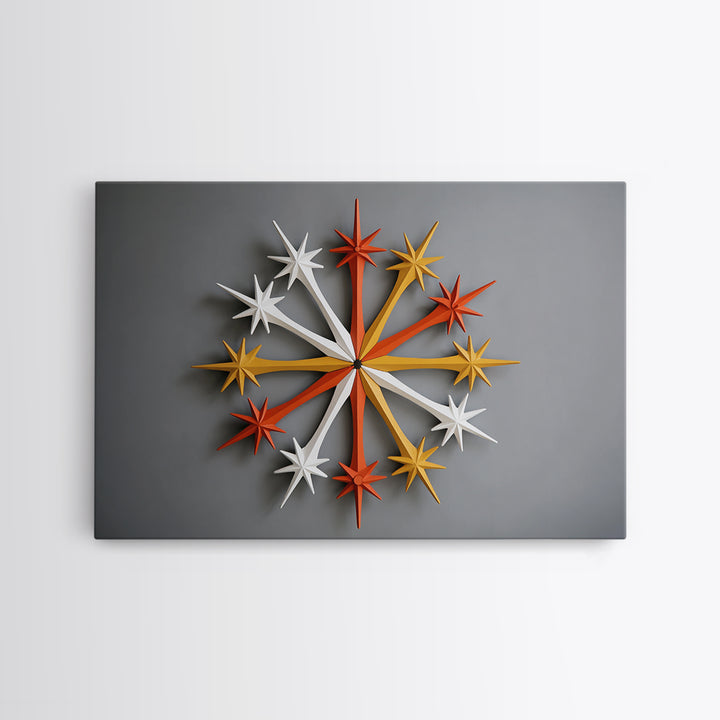Atomic Star Wall Sculpture Wall Art, Midcentury Modern Home Decor Print, Retro 50s Space Age Poster, Orange Yellow Gray MCM