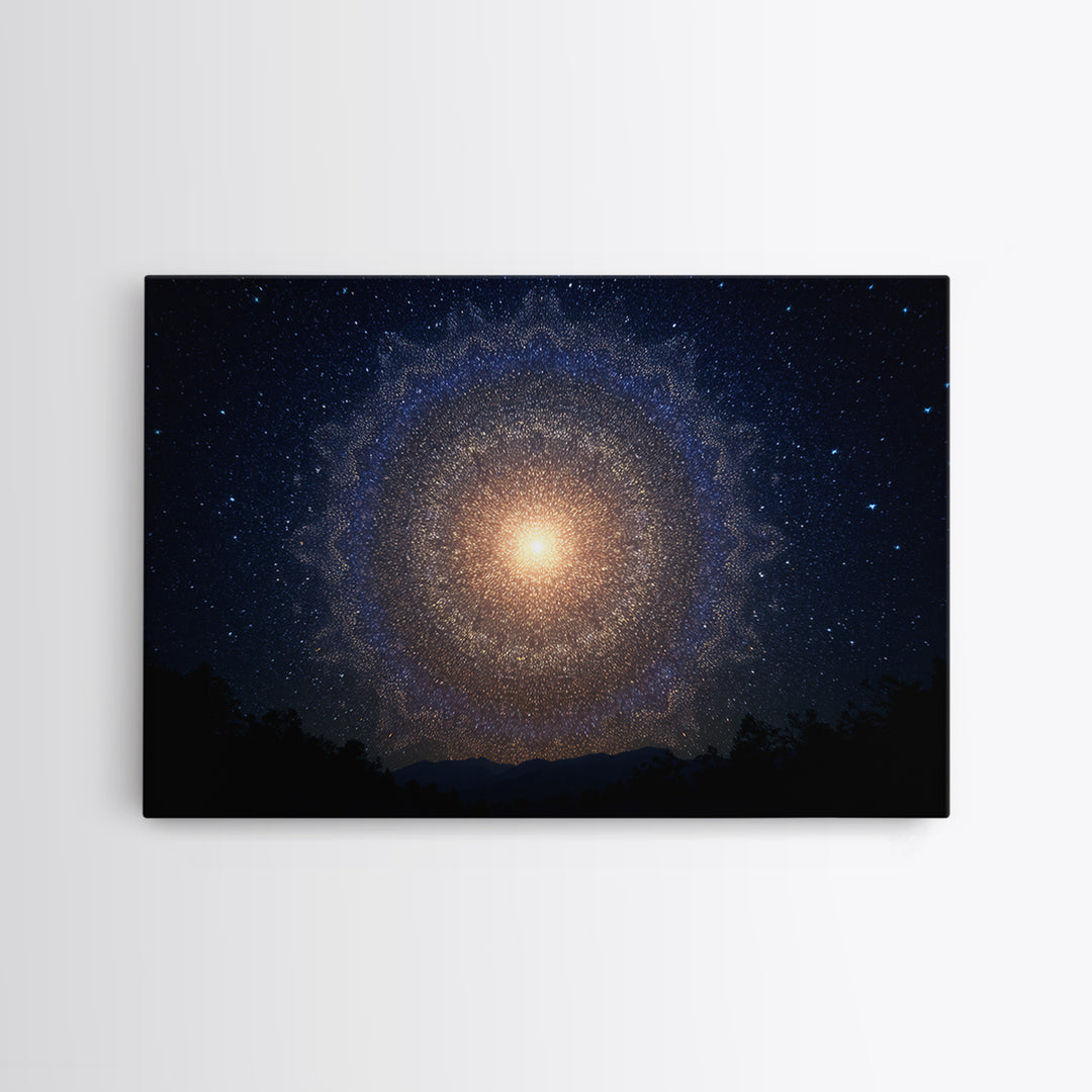 Starry Night Cosmic Mandala Canvas Print, Modern Abstract Wall Art, Galaxy Poster, Blue Space Decor For Bedroom Home Office