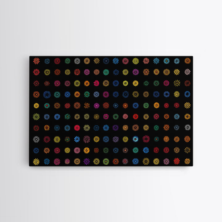 Colorful Atomic Starburst Grid Wall Art, Midcentury Modern Print, Retro Pattern Poster, Groovy MCM Home Decor Canvas Print