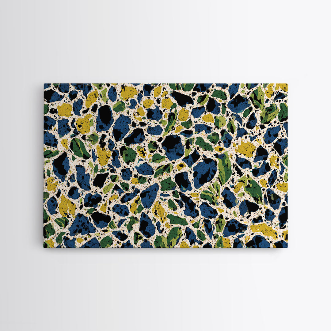 Blue Green Pebble Terrazzo Wall Art, Midcentury Modern Art Print, Abstract Geometric Pattern, Large Canvas Print, Retro MCM Home Decor