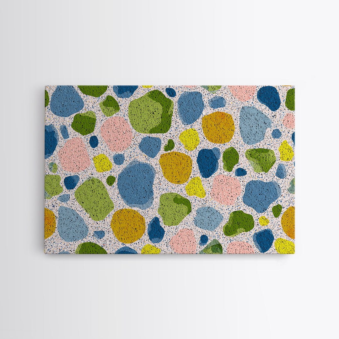Pastel Pebble Terrazzo Abstract Wall Art, Midcentury Modern Art Print, MCM Colorful Geometric Decor, Framed Canvas Print