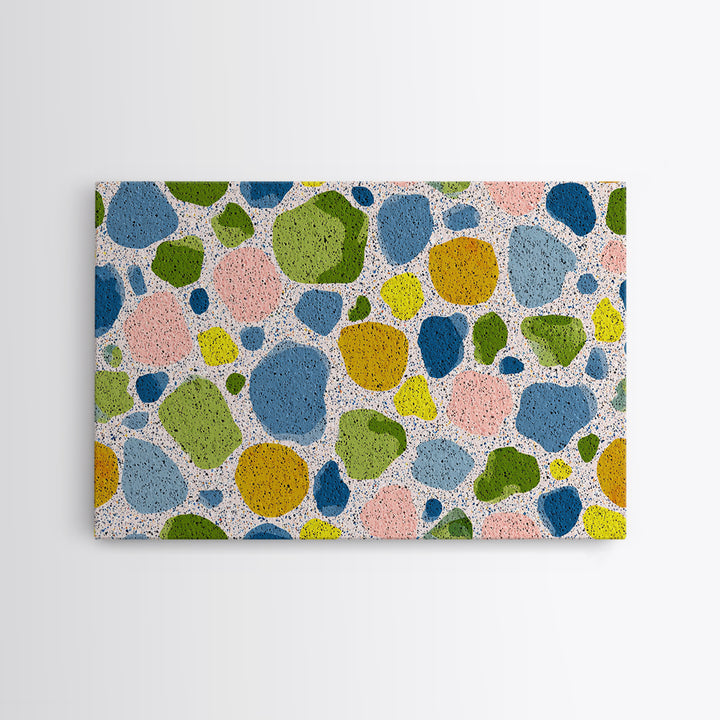 Pastel Pebble Terrazzo Abstract Wall Art, Midcentury Modern Art Print, MCM Colorful Geometric Decor, Framed Canvas Print