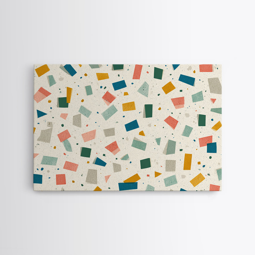 Confetti Geometric Shapes Wall Art, Midcentury Modern Art Print, Retro Colorblock Pattern, MCM Office Decor Canvas Print