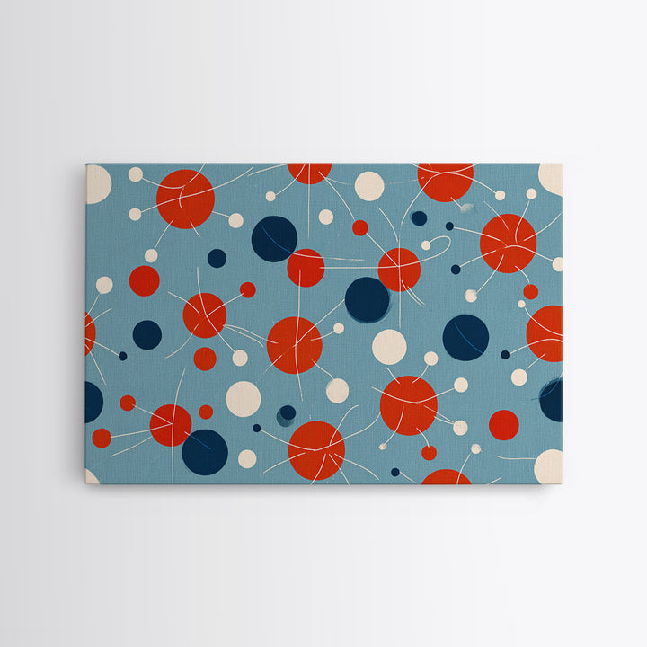 Blue Red Atomic Circles Wall Art, Midcentury Modern Art Print, Retro Space Age Pattern, MCM Living Room Canvas Print Decor