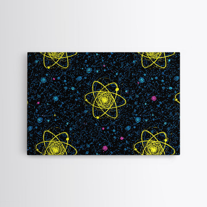 Yellow Atom Starfield Pattern Wall Art, Mid Century Modern Decor, Retro Space Poster, Atomic Art Print, Cosmic Sci Fi Wall Decor