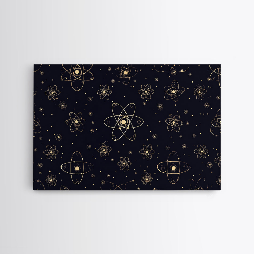 Gold Atomic Constellation Pattern Wall Art, Mid Century Modern Decor, Navy Space Poster, Retro Science Print, Geometric Wall Decor