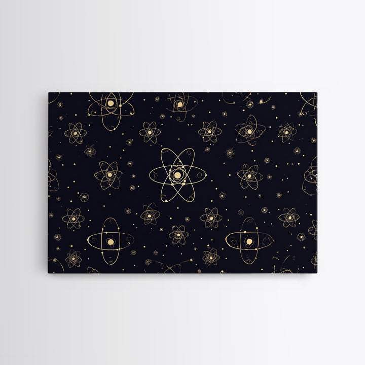 Gold Atomic Constellation Pattern Wall Art, Mid Century Modern Decor, Navy Space Poster, Retro Science Print, Geometric Wall Decor