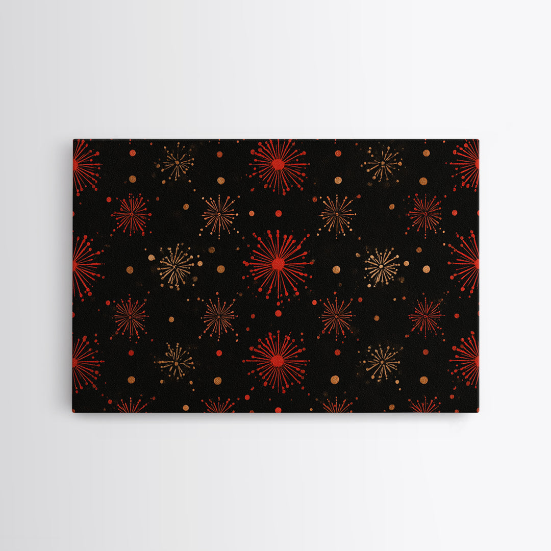 Red Gold Atomic Starburst Pattern Wall Art, Mid Century Modern Decor, Retro 1950s Poster, Black Wall Decor, MCM Geometric Art Print