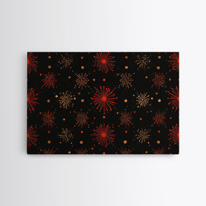 Red Gold Atomic Starburst Pattern Wall Art, Mid Century Modern Decor, Retro 1950s Poster, Black Wall Decor, MCM Geometric Art Print