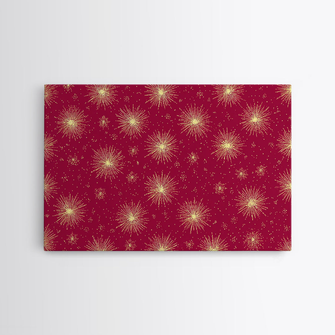 Burgundy Gold Starburst Pattern Wall Art, Mid Century Modern Decor, Retro Atomic Poster, Red Wall Decor, MCM Geometric Art Print