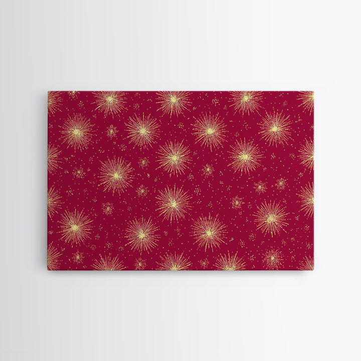 Burgundy Gold Starburst Pattern Wall Art, Mid Century Modern Decor, Retro Atomic Poster, Red Wall Decor, MCM Geometric Art Print