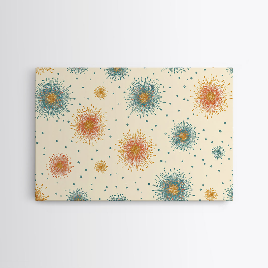 Teal Orange Starburst Pattern Wall Art, Mid Century Modern Decor, Retro Atomic Poster, Cream Wall Decor, MCM Geometric Art Print
