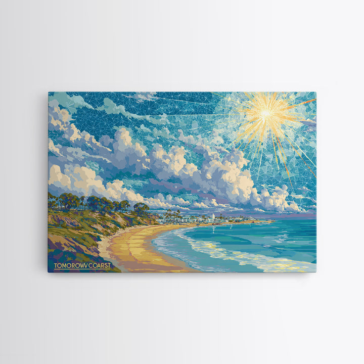 Sunny California Coast Beach Wall Art, Ocean Landscape Poster, Blue Modern Home Decor, Travel Inspired Framed Canvas Print
