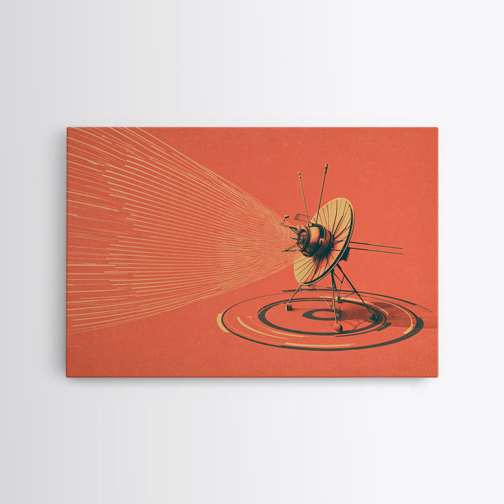 Orange Satellite Dish Signal Canvas Print, Retro Futurism Space Poster, Atomic Midcentury Decor, Minimalist Wall Art For Office