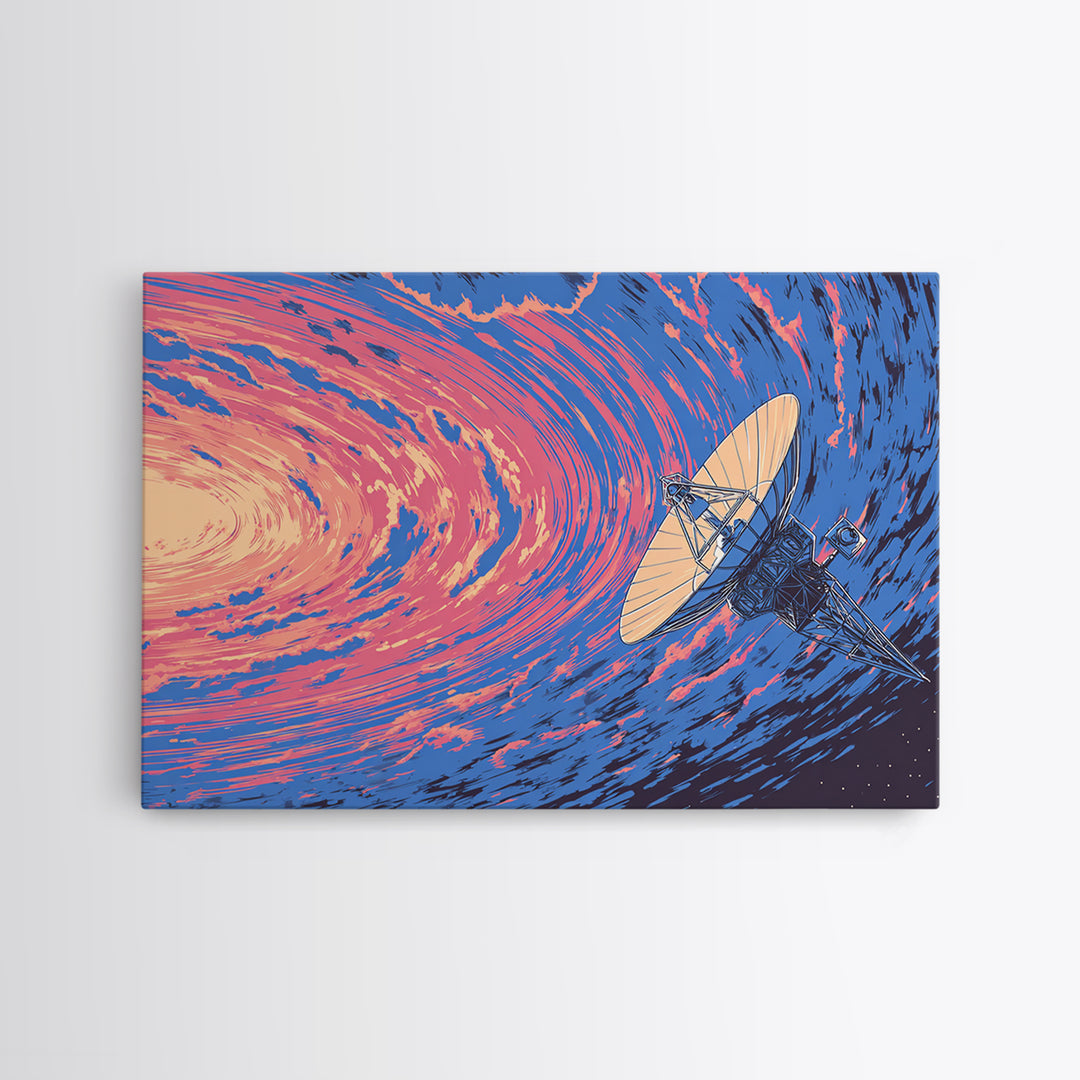 Pink Blue Cosmic Vortex Satellite Wall Art, Retro Futurism Space Poster, Modern Abstract Art Print, Sci Fi Office Wall Decor