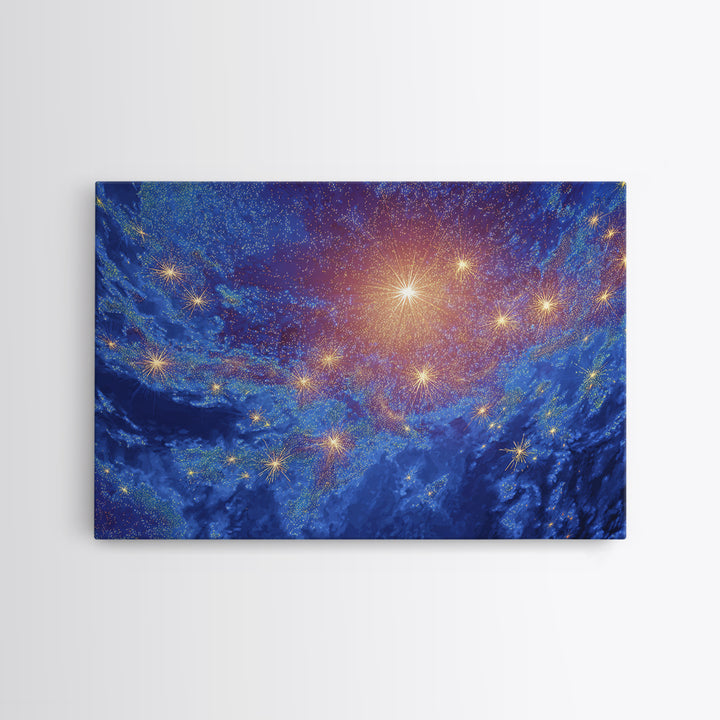 Blue Cosmic Starfield Nebula Wall Art, Galaxy Abstract Space Poster, Modern Digital Art, Celestial Home Decor Canvas Print