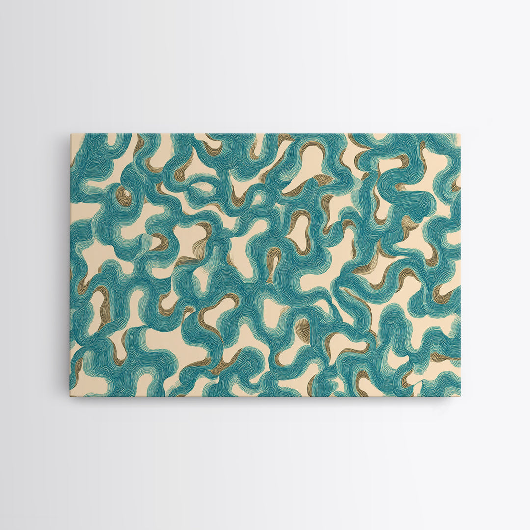 Teal Organic Maze Pattern Wall Art, Abstract Geometric Art Print, Modern Wall Decor, Coastal Boho Home Decor, MCM Artwork