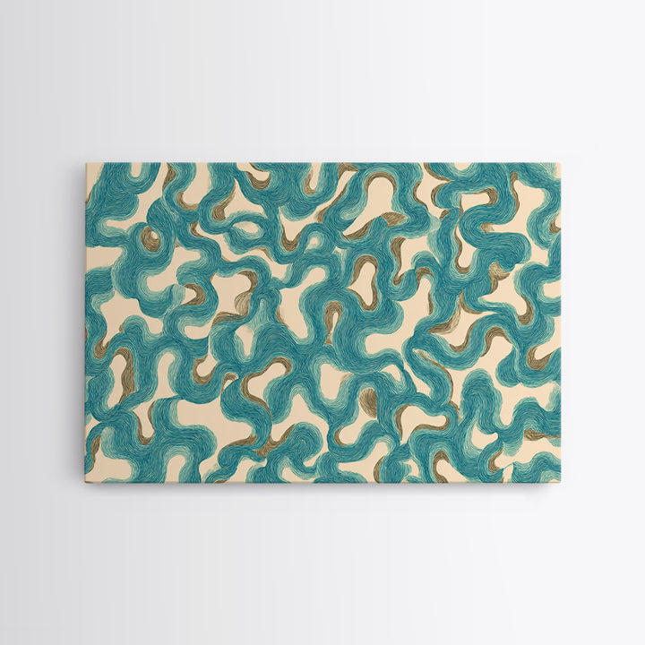 Teal Organic Maze Pattern Wall Art, Abstract Geometric Art Print, Modern Wall Decor, Coastal Boho Home Decor, MCM Artwork