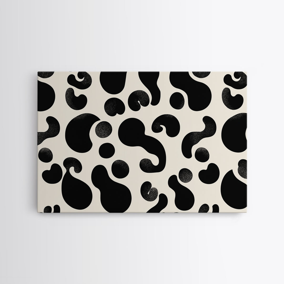 Black Cream Amoeba Shapes Wall Art, Minimalist Abstract Art, Modern Geometric Art Print, Retro Wall Decor, Bold MCM Decor