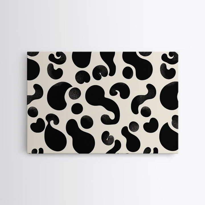 Black Cream Amoeba Shapes Wall Art, Minimalist Abstract Art, Modern Geometric Art Print, Retro Wall Decor, Bold MCM Decor