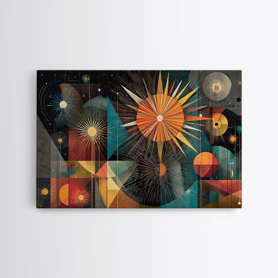 Colorful Atomic Sunburst Geometry Wall Art, Mid Century Modern Abstract Print, Retro MCM Decor, Bold Living Room Poster Gift