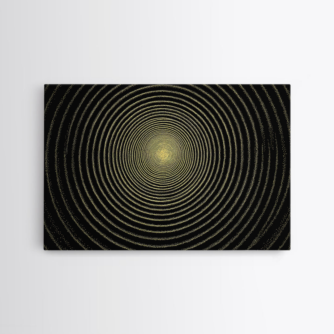 Golden Hypnotic Concentric Circles Wall Art, Black Op Art Print, Midcentury Modern Geometric Poster, Minimal Office Decor