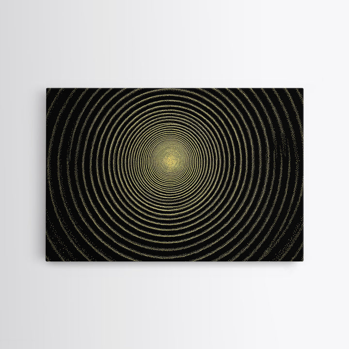 Golden Hypnotic Concentric Circles Wall Art, Black Op Art Print, Midcentury Modern Geometric Poster, Minimal Office Decor