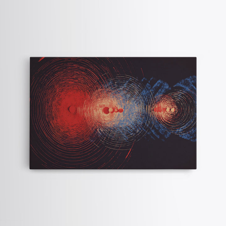 Red And Blue Cosmic Wave Canvas Print, Abstract Sci Fi Rings, Midcentury Modern Wall Art, Space Poster For Modern Home Decor