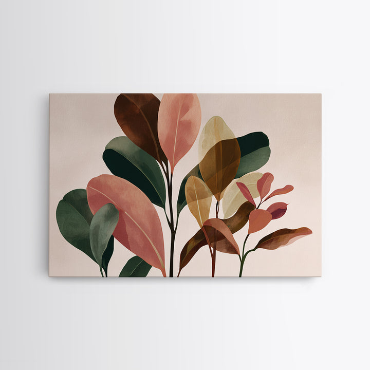 Soft Pink Brown Abstract Leaves Wall Art, Botanical Modern Art Print, Midcentury Home Decor For Bedroom Or Living Room Decor