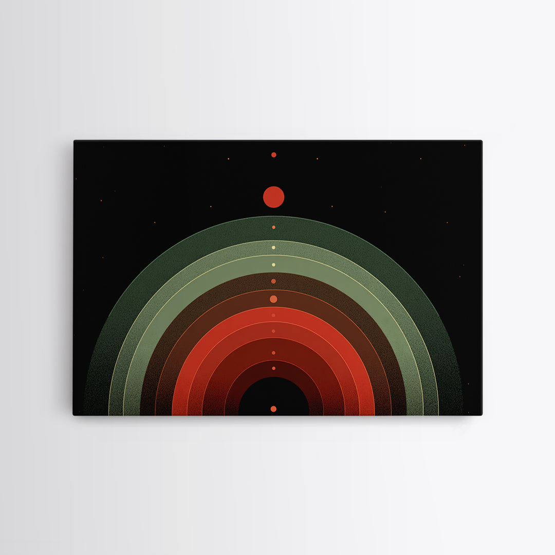 Red Planet Arc Canvas Print, Midcentury Modern Abstract Art, Atomic Geometric Wall Decor, Space Retro Poster For Home Decor