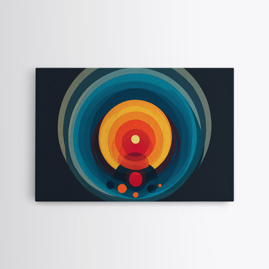 Teal Orange Circular Target Wall Art, Midcentury Modern Geometric Abstract, Bold Modern Decor, Retro Canvas Print For Office