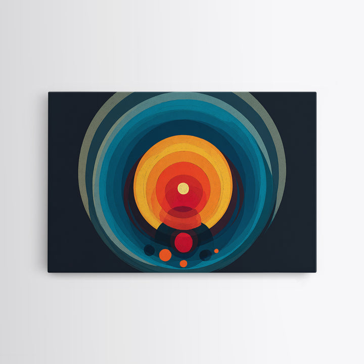 Teal Orange Circular Target Wall Art, Midcentury Modern Geometric Abstract, Bold Modern Decor, Retro Canvas Print For Office