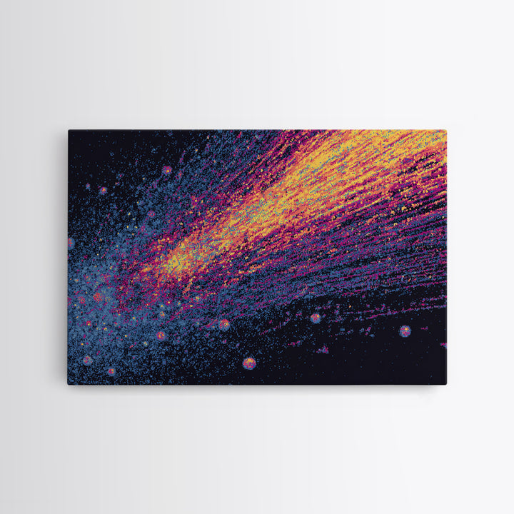 Magenta Gold Comet Trail Across Deep Space Wall Art, Modern Abstract Art Print, Cosmic Retro Poster, Colorful Home Decor