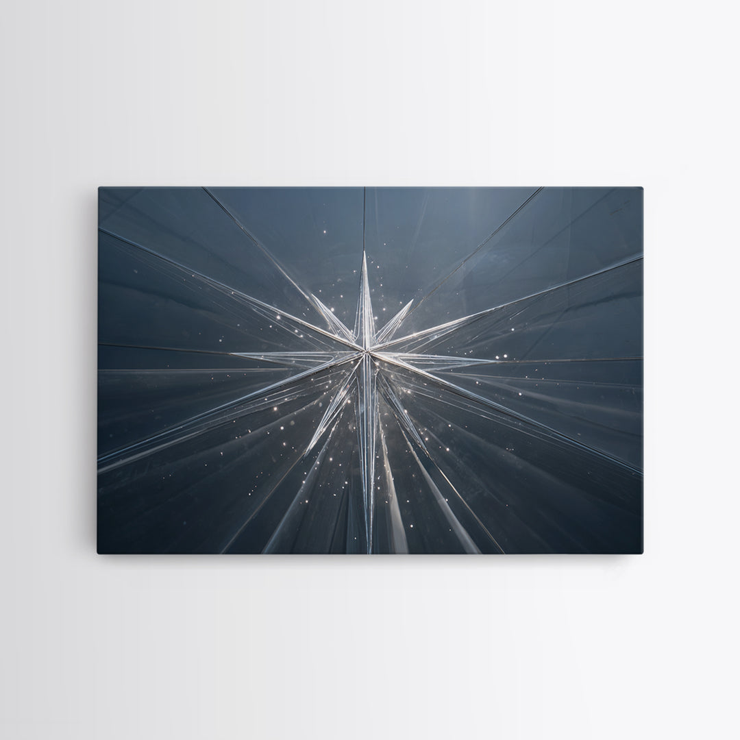 Silver Starburst In Blue Glass Tunnel Wall Art, Modern Abstract Art Print, Minimalist Geometric Decor, Statement Home Office