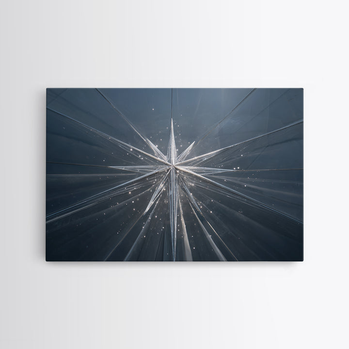 Silver Starburst In Blue Glass Tunnel Wall Art, Modern Abstract Art Print, Minimalist Geometric Decor, Statement Home Office