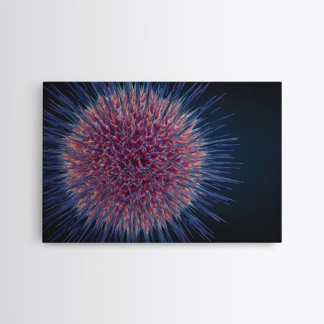 Colorful Spiky Sphere Wall Art, Modern Abstract Art Print, Cosmic Botanical Poster, Blue Pink Home Decor, Statement Canvas Style