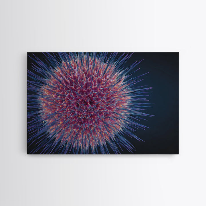 Colorful Spiky Sphere Wall Art, Modern Abstract Art Print, Cosmic Botanical Poster, Blue Pink Home Decor, Statement Canvas Style