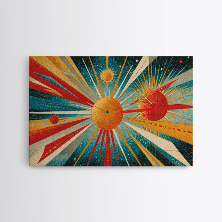Retro Planetary Orbit Wall Art, Mid Century Modern Art Print, Atomic Space Poster, Orange Teal Geometric Decor, Cosmic Retro Art