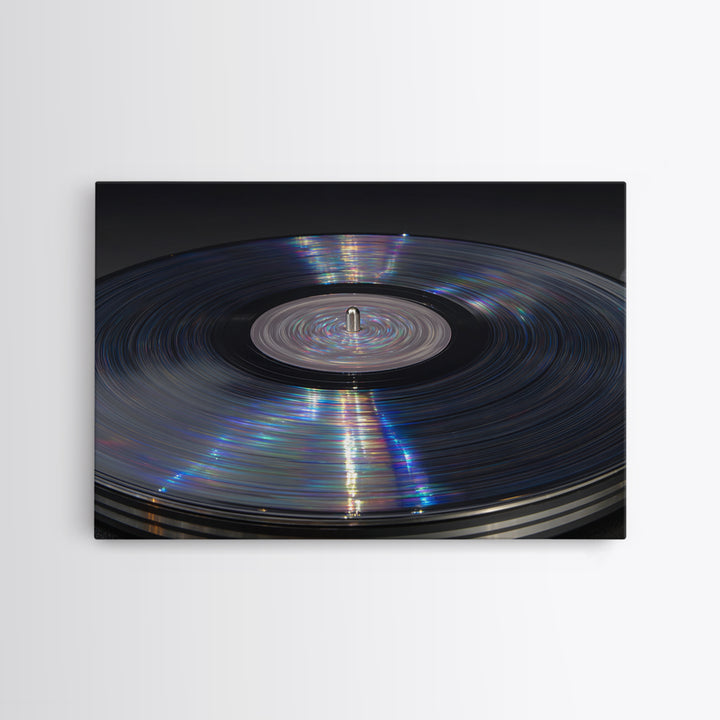 Iridescent Vinyl Record Macro Wall Art, Modern Music Photography Print, Retro Turntable Decor, Minimal Black Home Decor