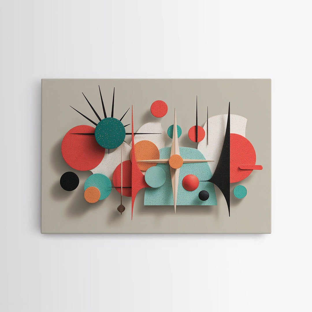 Coral Teal Geometric Wall Art, Modern Abstract Sculpture Canvas Print, Midcentury Modern Decor, Retro MCM Home Decor Print