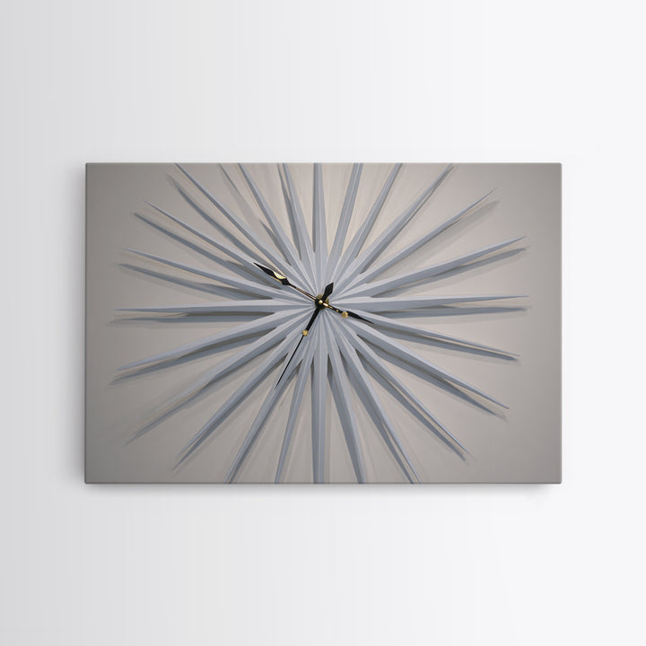 White Sculptural Starburst Clock Framed Canvas Print, Mid Century Modern Wall Decor, Minimalist MCM Art For Bedroom, Living Room Decor
