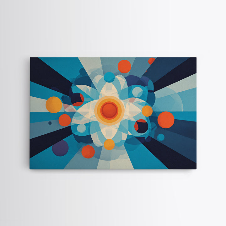 Geometric Atomic Burst With Circles Wall Art, Midcentury Modern Art, Blue Orange Abstract Poster, Statement Wall Decor Art