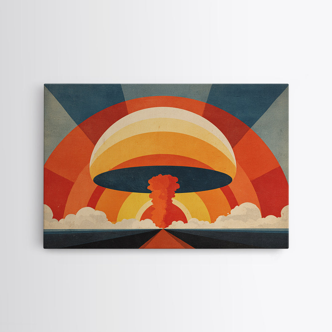 Retro UFO Mushroom Cloud Canvas Print, Midcentury Sun Poster, Atomic MCM Wall Decor, Orange Geometric Modern Art, Sci Fi Wall Art