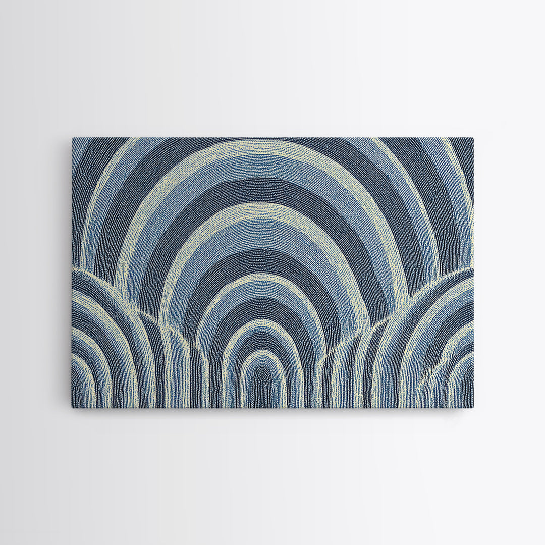 Blue Arched Concentric Lines Canvas Print, Modern Geometric Wall Art, Scandinavian Abstract Decor, Minimal MCM Poster Print