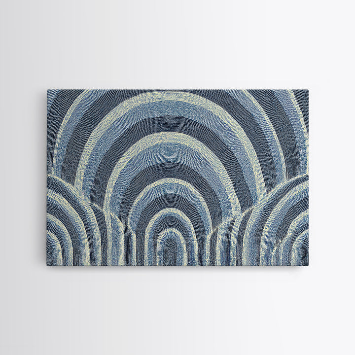 Blue Arched Concentric Lines Canvas Print, Modern Geometric Wall Art, Scandinavian Abstract Decor, Minimal MCM Poster Print