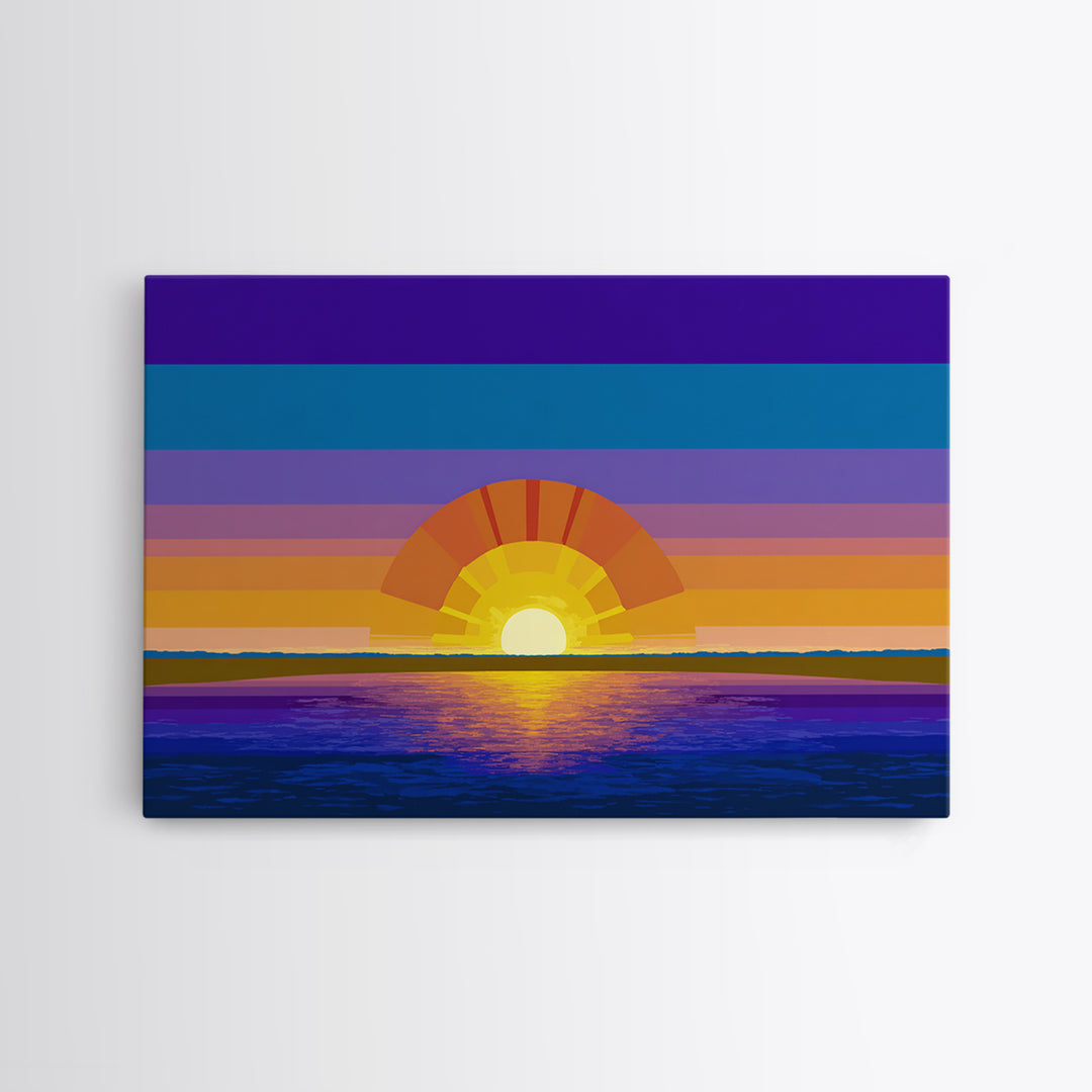 Geometric Ocean Sunset Wall Art, Midcentury Modern Art Print, Colorful Retro Wall Decor, Coastal Living Room Poster Gift