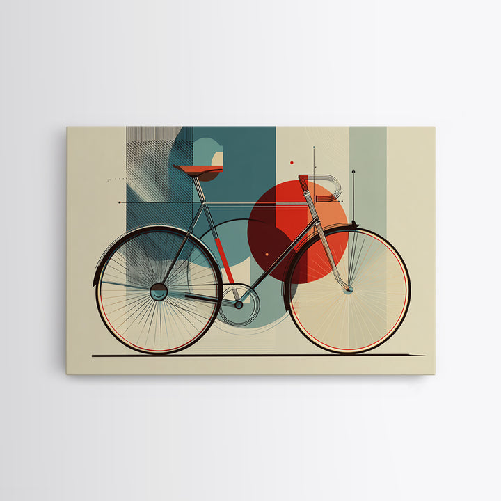 Abstract Bicycle Canvas Print, Midcentury Modern Wall Art, Geometric Bike Poster, Retro Home Decor For Cycling Lovers Gift