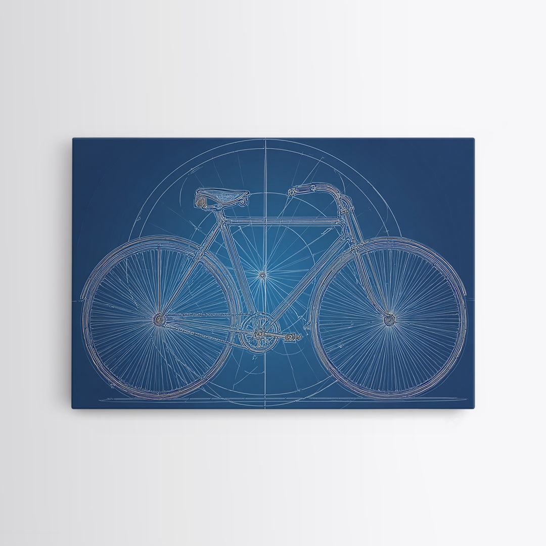 Blueprint Bicycle Wall Art, Technical Line Drawing, Midcentury Modern Bike Poster, Blue Geometric Office Decor Print Gift