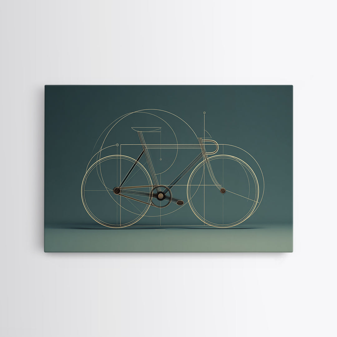 Minimal Line Bicycle Framed Canvas Print, Midcentury Modern Wall Art, Teal Geometric Bike Decor, Office Poster Print Gift